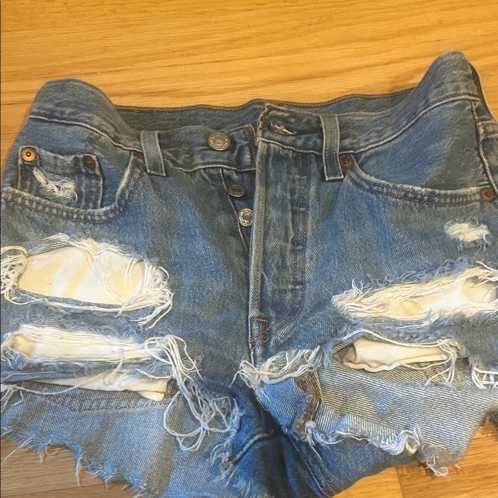 Levi's Blue Distressed Denim 501 Shorts